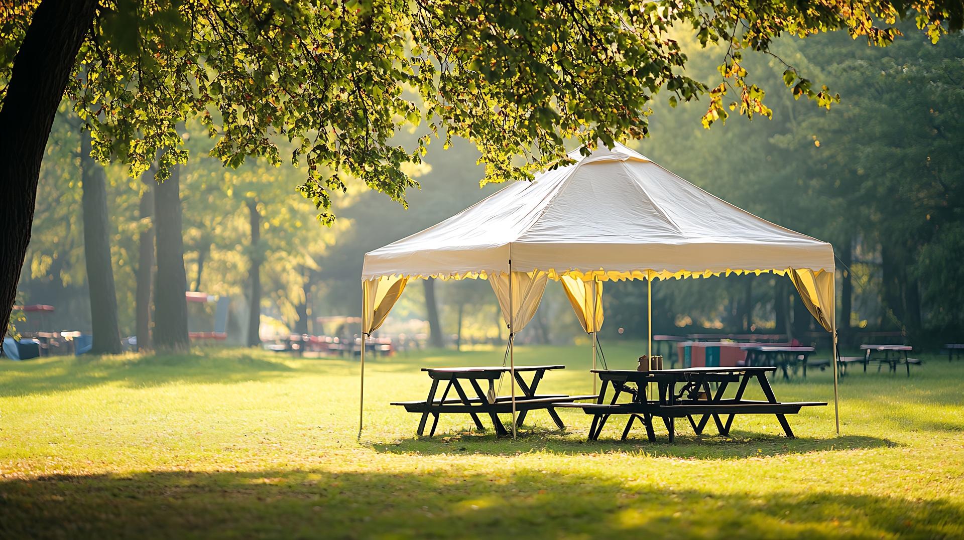 Pavillons als Schattenspender im Park